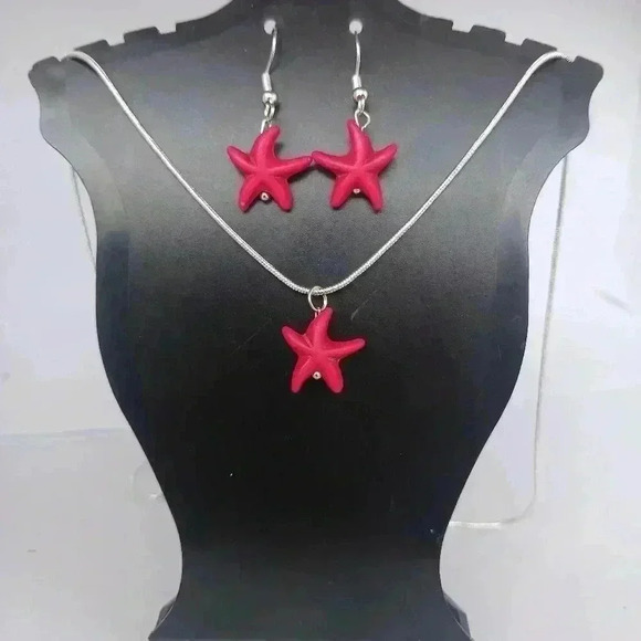 Howlite Turquoise Starfish Necklace and Earrings Set - Picture 1 of 4